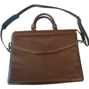 Vintage London Fog Brown Leather Briefcase Crossbody File Bag Document Holder